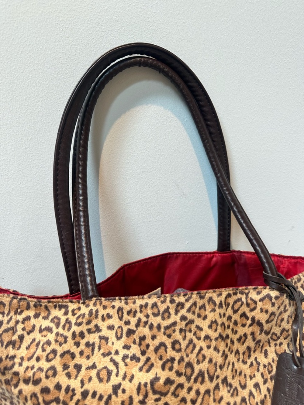 Neiman Marcus Leopard Print Tote Bag with Dark Brown Handles and leather tag - Picture 3 of 11